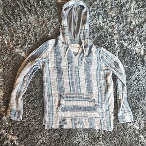 Hollister Blue and Gray Striped Hoodie Sweater